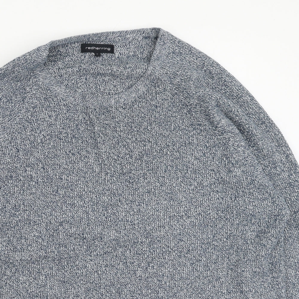 Red Herring Mens Blue Round Neck  Cotton Pullover Jumper Size L