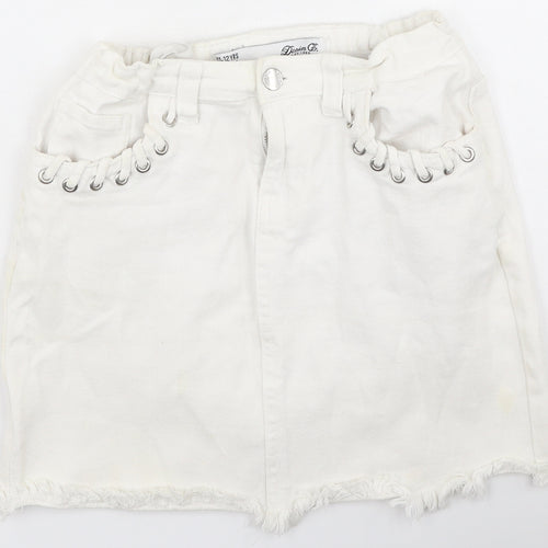 Denim & Co. Girls Ivory  Cotton Mini Skirt Size 11-12 Years  Regular