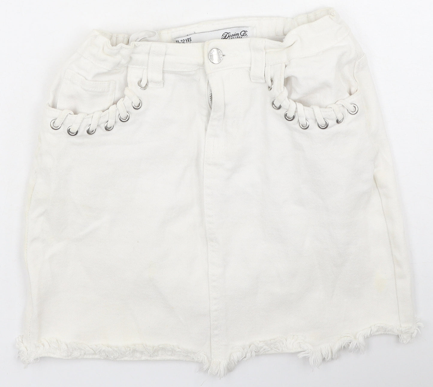 Denim & Co. Girls Ivory  Cotton Mini Skirt Size 11-12 Years  Regular