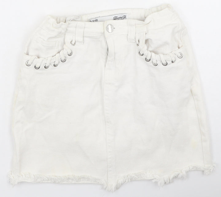 Denim & Co. Girls Ivory  Cotton Mini Skirt Size 11-12 Years  Regular