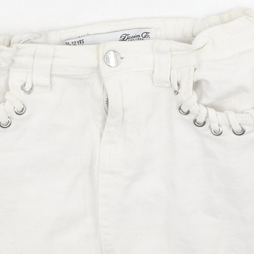 Denim & Co. Girls Ivory  Cotton Mini Skirt Size 11-12 Years  Regular