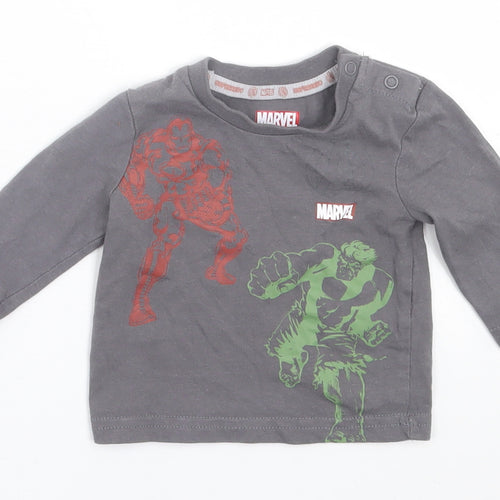 Preworn Boys Grey  Polyester Basic Casual Size 0-3 Months Crew Neck Button - Marvel