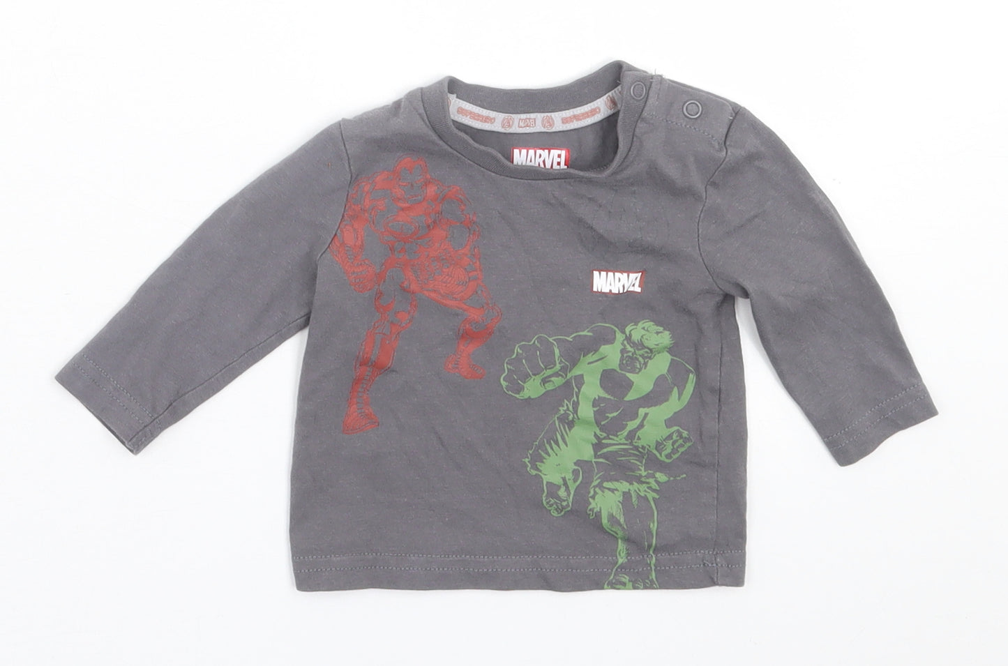Preworn Boys Grey  Polyester Basic Casual Size 0-3 Months Crew Neck Button - Marvel