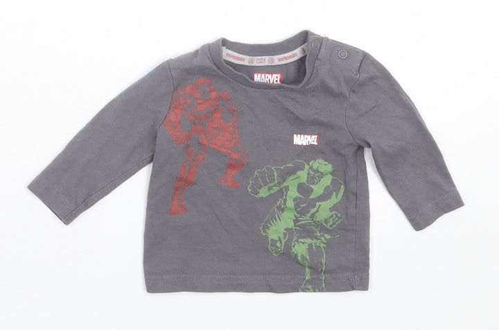 Preworn Boys Grey  Polyester Basic Casual Size 0-3 Months Crew Neck Button - Marvel