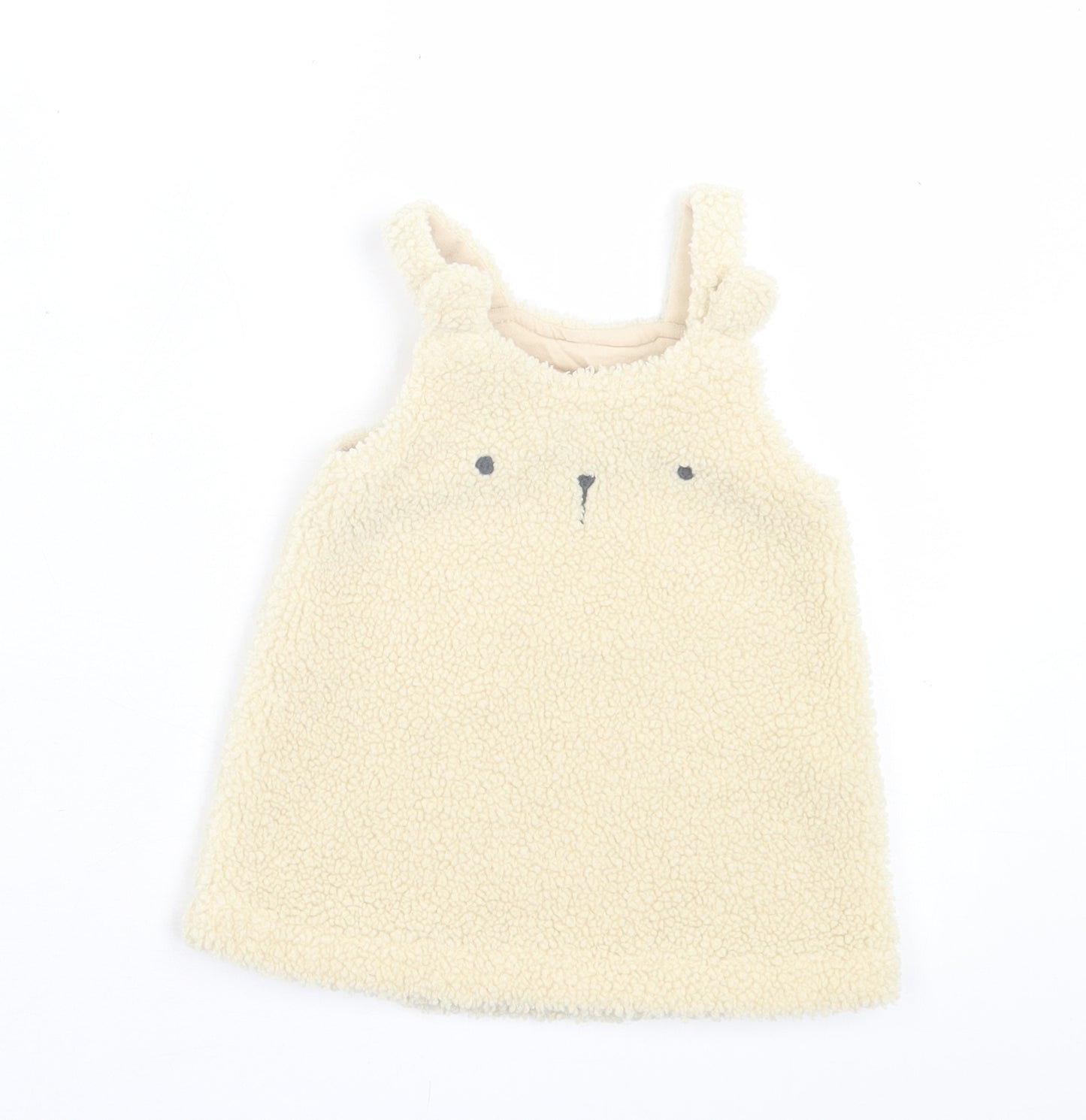 George Girls Ivory  Polyester Pinafore/Dungaree Dress  Size 0-3 Months  Square Neck Button