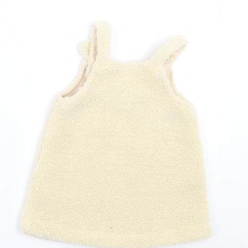 George Girls Ivory  Polyester Pinafore/Dungaree Dress  Size 0-3 Months  Square Neck Button