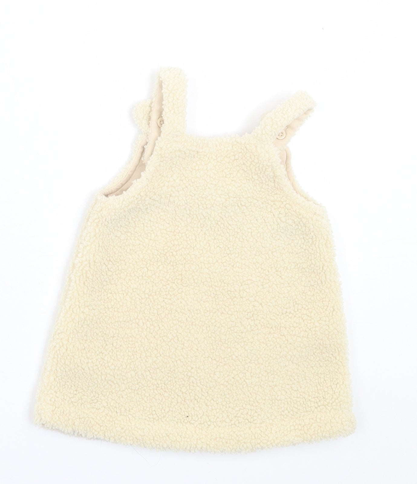 George Girls Ivory  Polyester Pinafore/Dungaree Dress  Size 0-3 Months  Square Neck Button