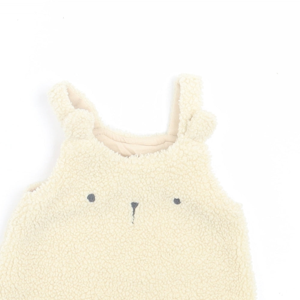 George Girls Ivory  Polyester Pinafore/Dungaree Dress  Size 0-3 Months  Square Neck Button