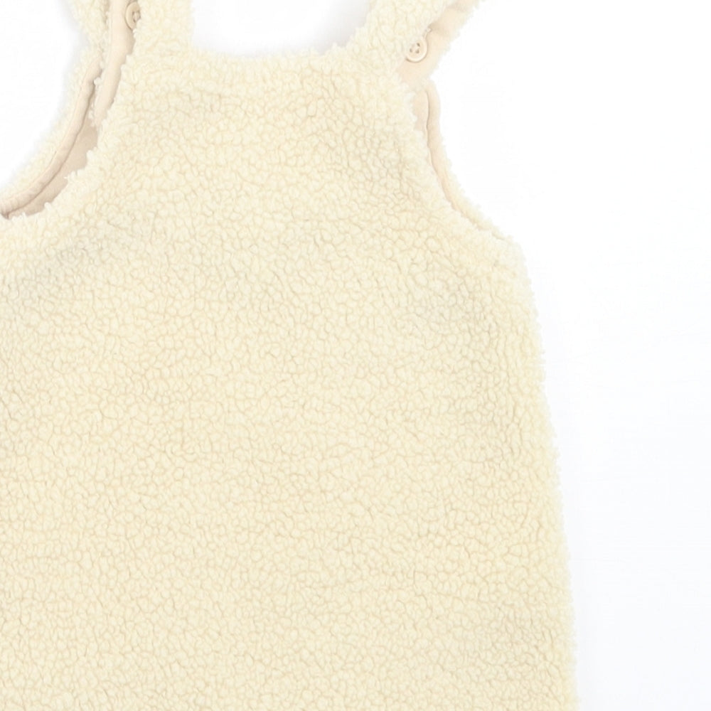 George Girls Ivory  Polyester Pinafore/Dungaree Dress  Size 0-3 Months  Square Neck Button