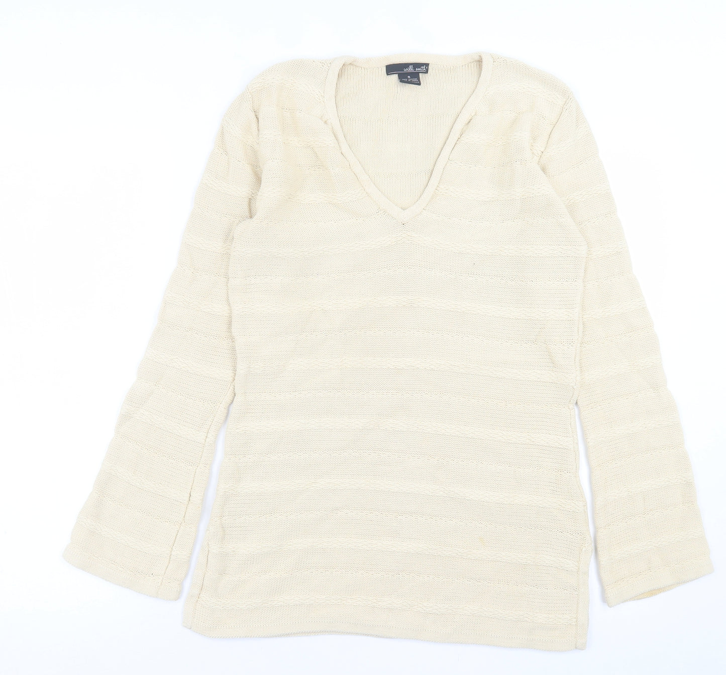 Willi Smith Womens Beige V-Neck  Cotton Pullover Jumper Size S