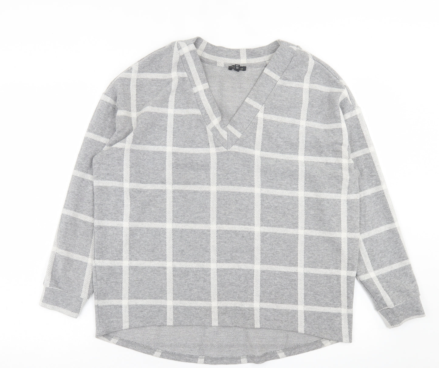 River Island Womens Grey V-Neck Check Polyester Pullover Jumper Size 8
