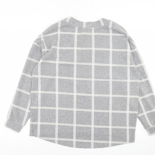 River Island Womens Grey V-Neck Check Polyester Pullover Jumper Size 8