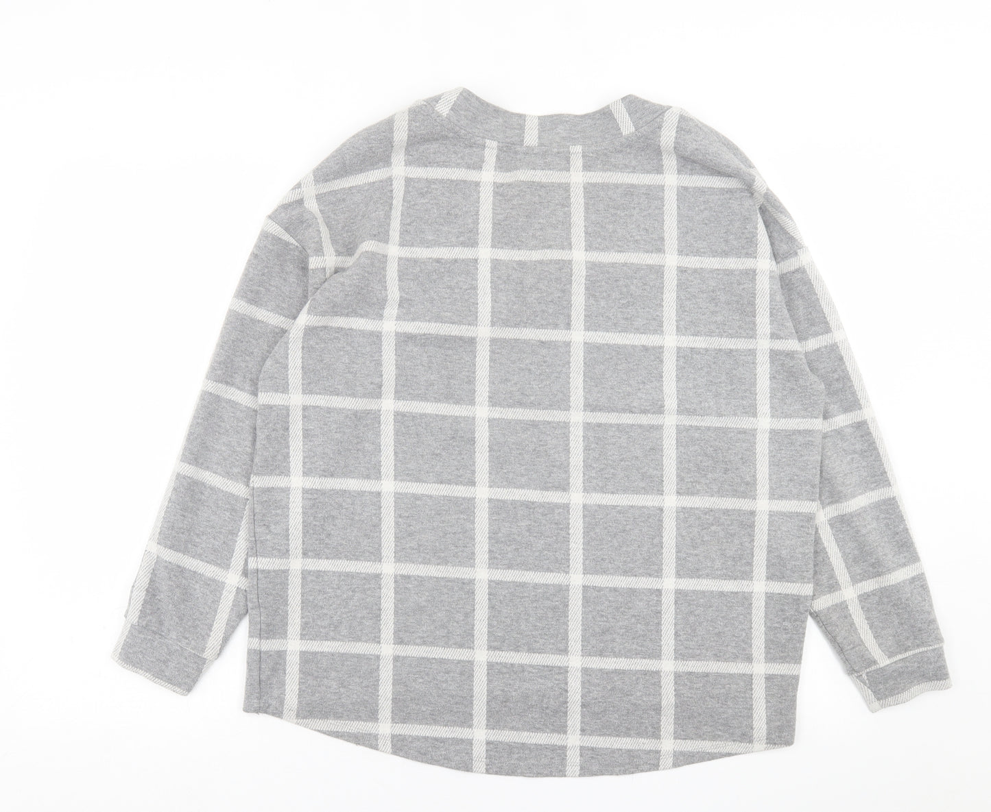River Island Womens Grey V-Neck Check Polyester Pullover Jumper Size 8