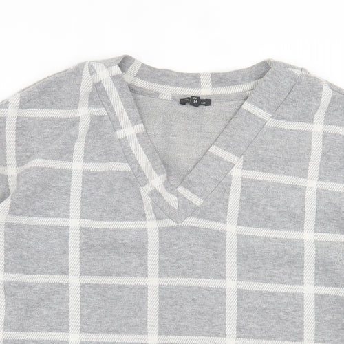 River Island Womens Grey V-Neck Check Polyester Pullover Jumper Size 8