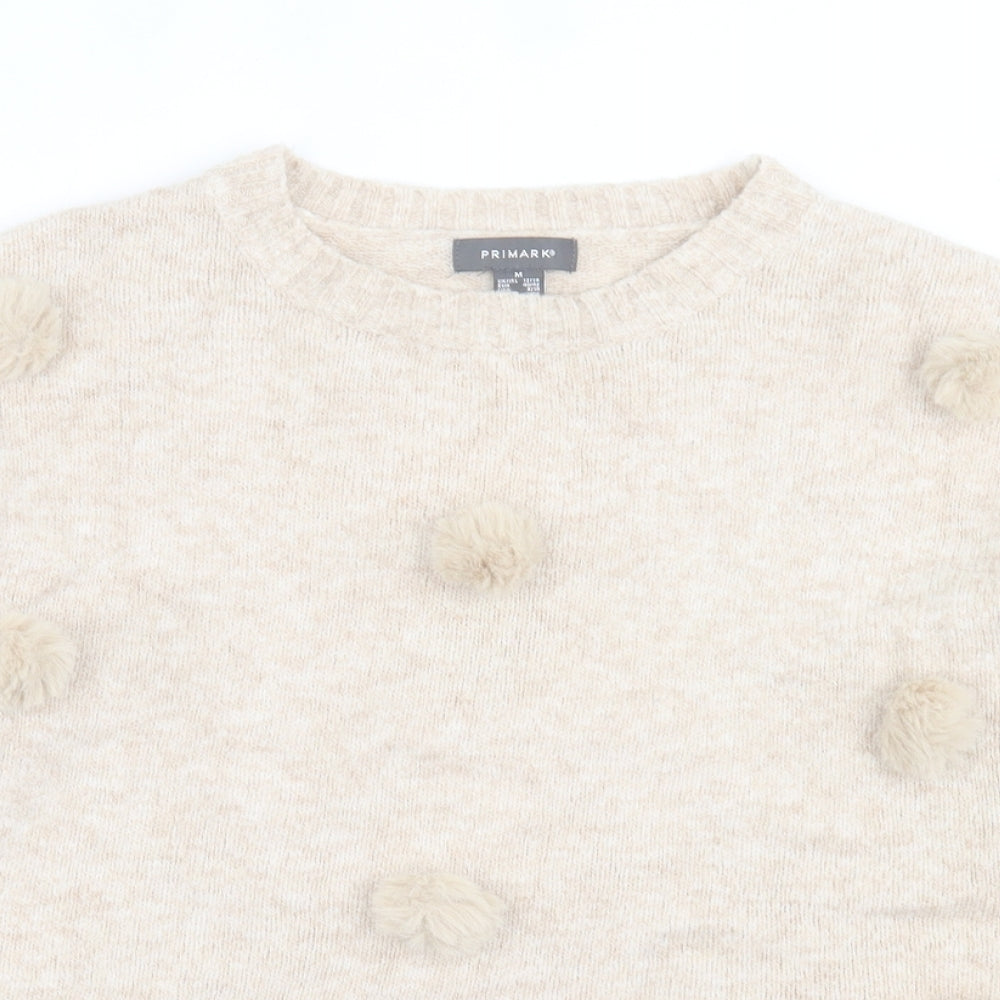 Primark Womens Beige Crew Neck  Acrylic Pullover Jumper Size M