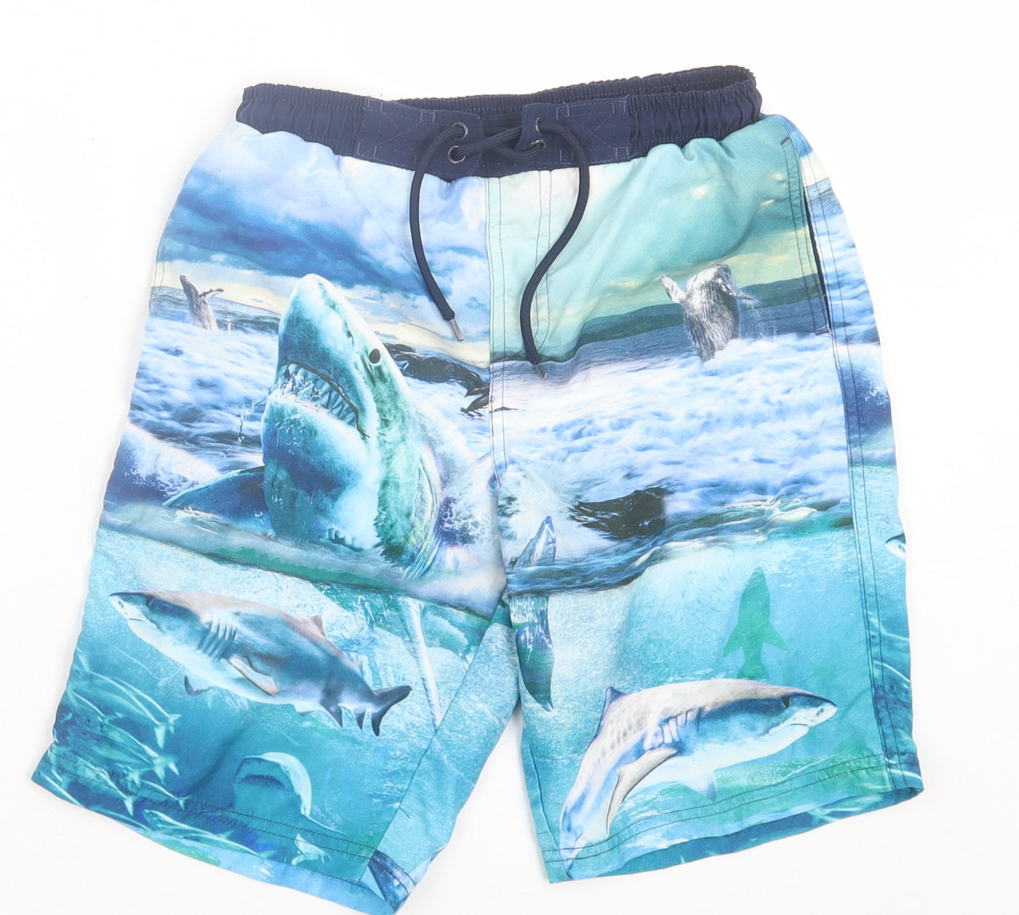 Marks and Spencer Boys Blue  Polyester Sweat Shorts Size 9-10 Years  Regular Tie