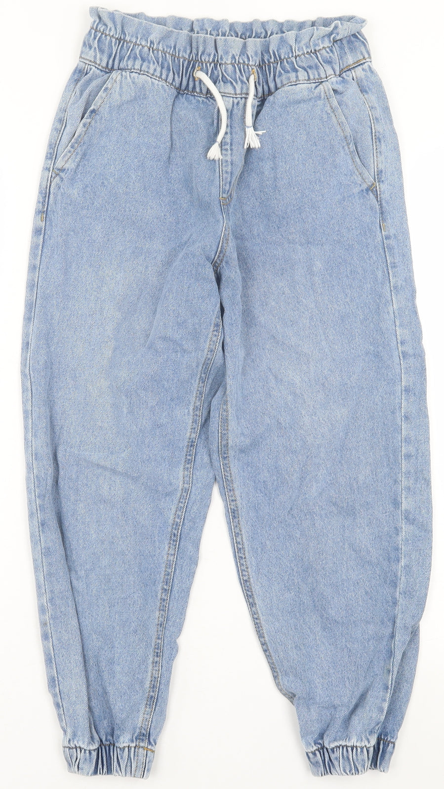 Denim & Co. Girls Blue  Cotton Capri Jeans Size 10-11 Years  Regular Tie