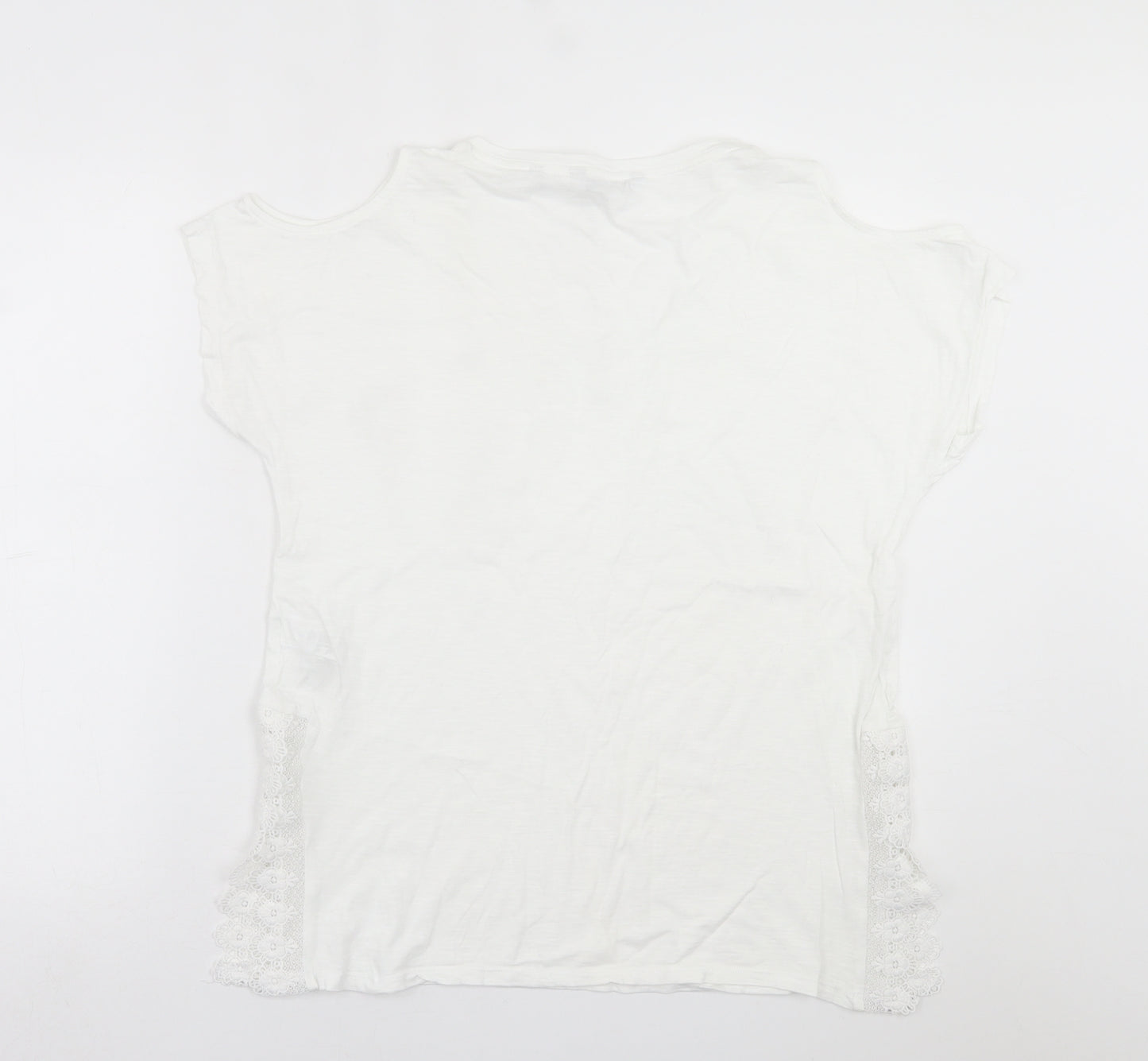 NEXT Womens White  Cotton Basic T-Shirt Size 16 V-Neck - cold Shoulder