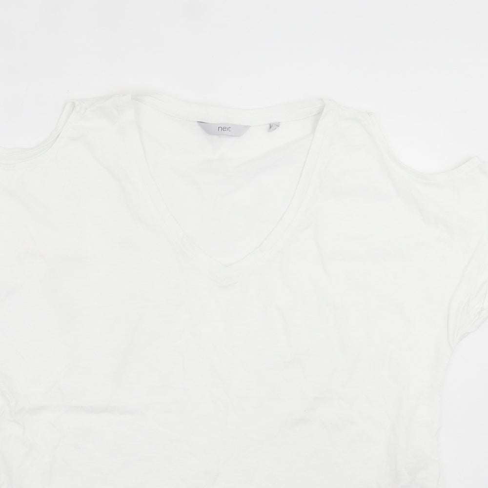 NEXT Womens White  Cotton Basic T-Shirt Size 16 V-Neck - cold Shoulder