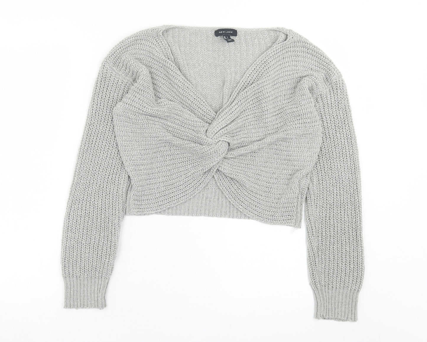 New Look Womens Grey V-Neck  Acrylic Pullover Jumper Size L