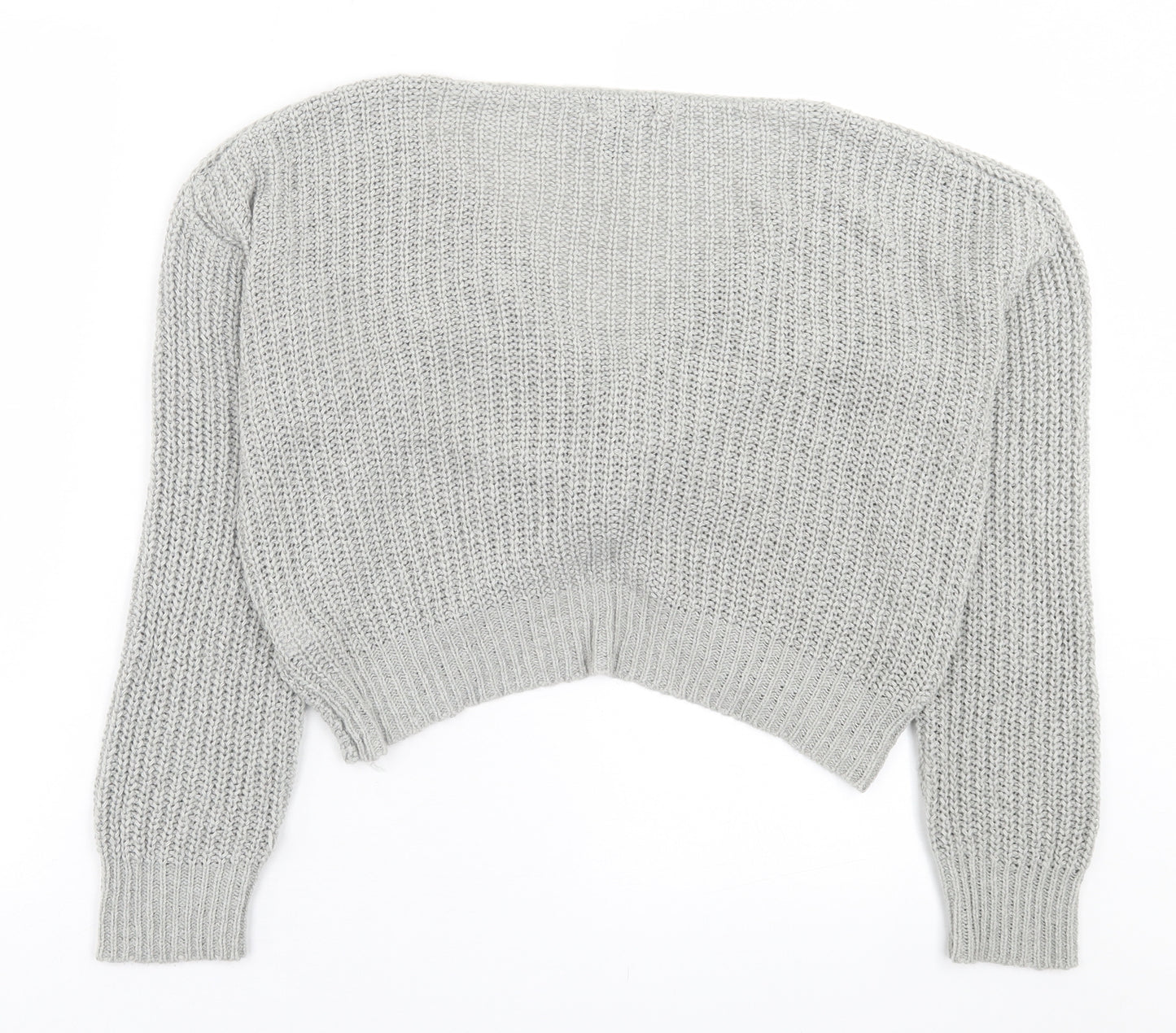 New Look Womens Grey V-Neck  Acrylic Pullover Jumper Size L