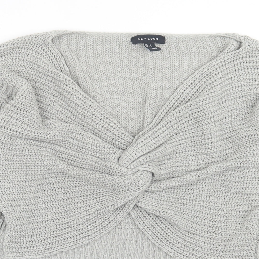 New Look Womens Grey V-Neck  Acrylic Pullover Jumper Size L