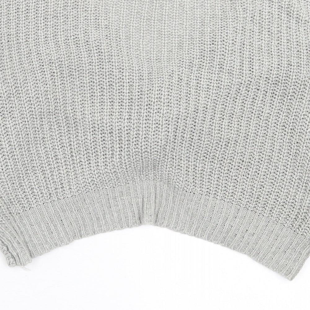 New Look Womens Grey V-Neck  Acrylic Pullover Jumper Size L