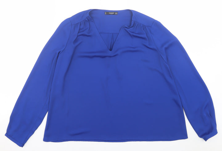 Mango Womens Blue Polyester Basic Blouse Size S V-Neck