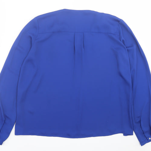Mango Womens Blue  Polyester Basic Blouse Size S V-Neck