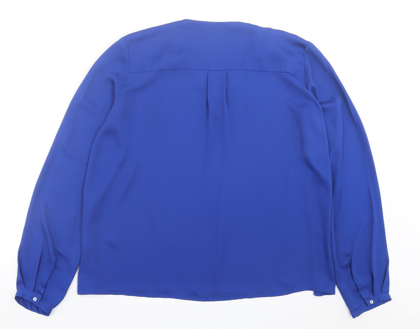Mango Womens Blue  Polyester Basic Blouse Size S V-Neck