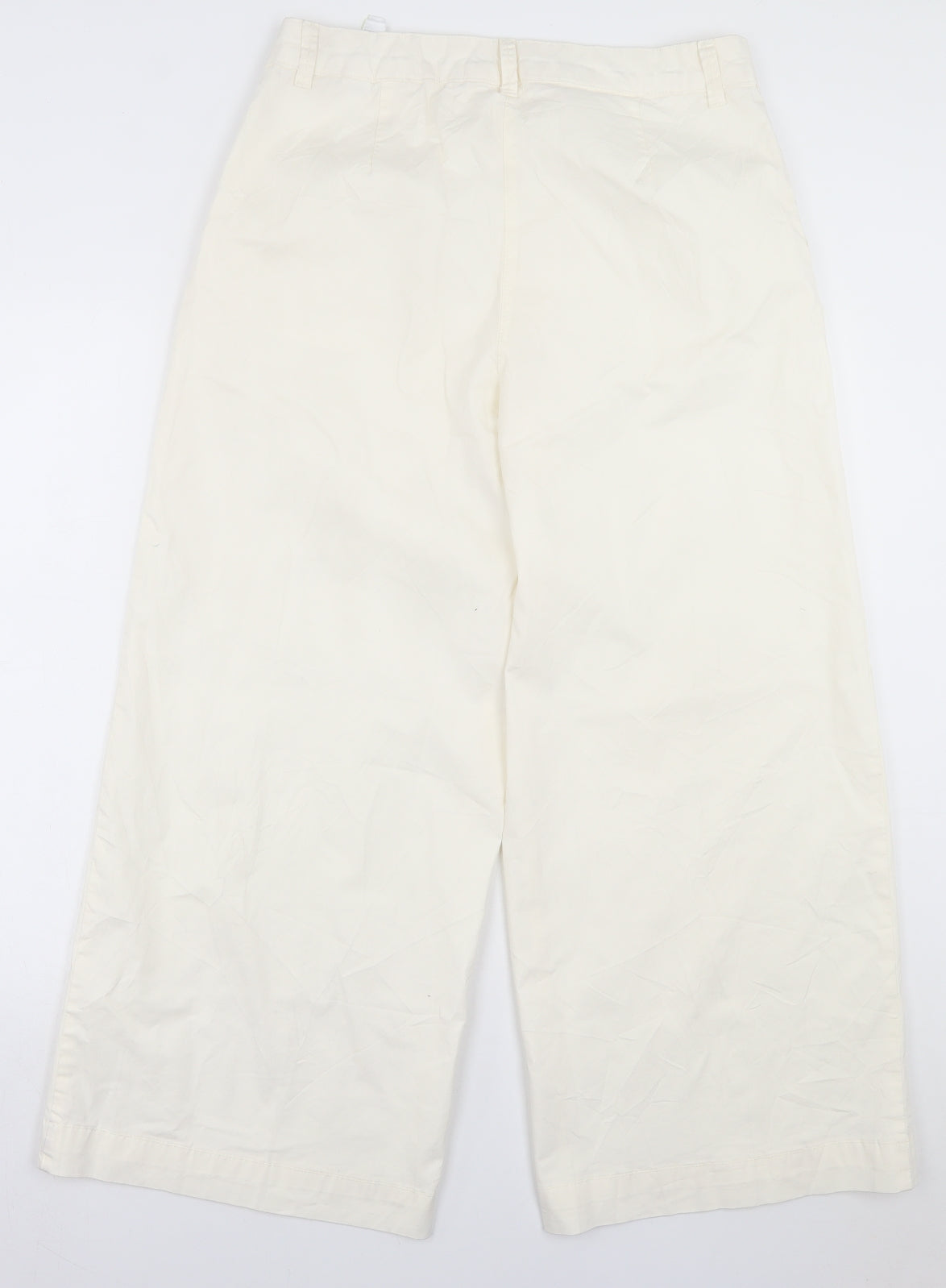 Marks and Spencer Womens White  Cotton Trousers  Size 14 L26 in Regular Button