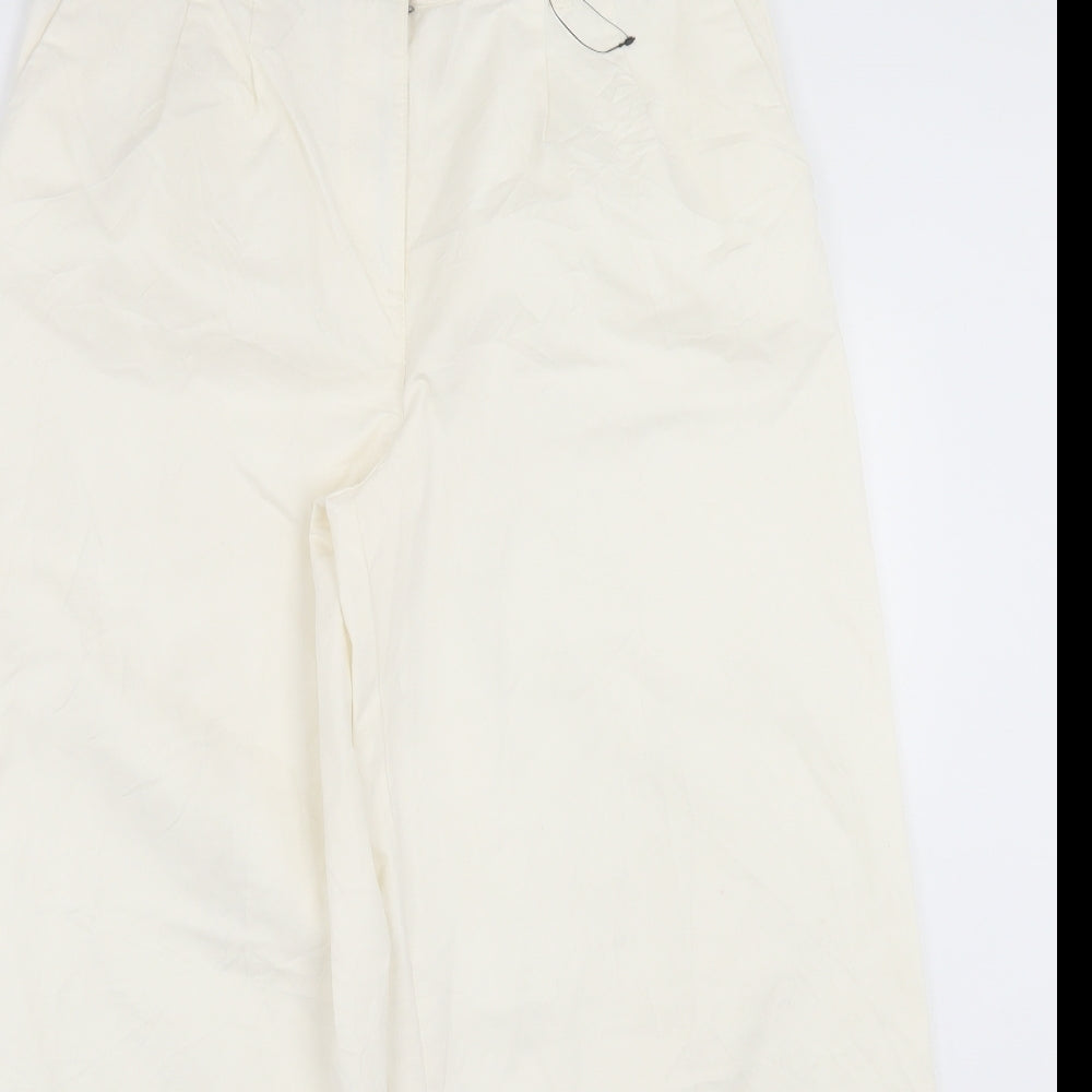 Marks and Spencer Womens White  Cotton Trousers  Size 14 L26 in Regular Button