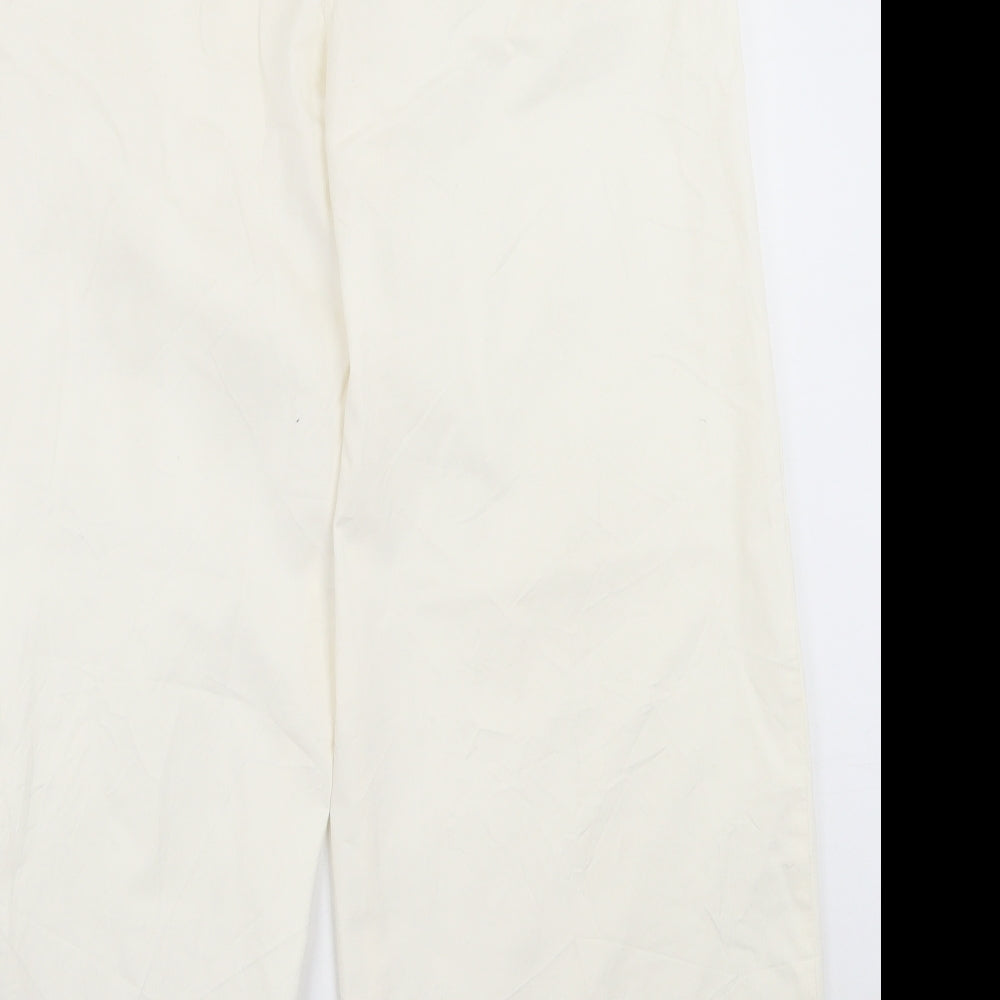 Marks and Spencer Womens White  Cotton Trousers  Size 14 L26 in Regular Button