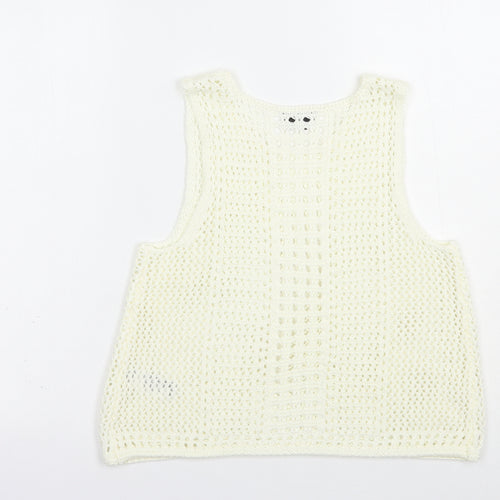 Topshop Womens Ivory  Acrylic Basic Tank Size 10 Round Neck