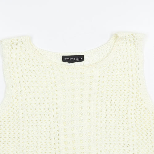 Topshop Womens Ivory  Acrylic Basic Tank Size 10 Round Neck
