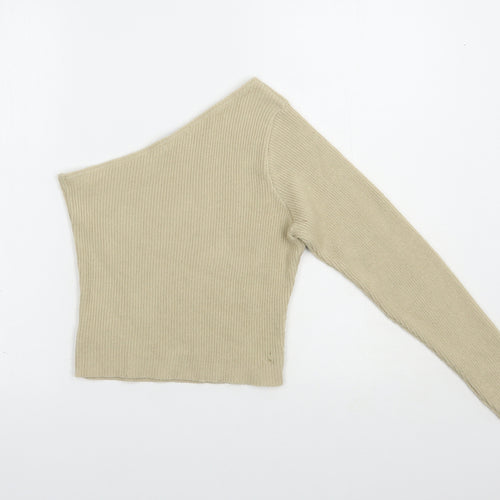 I SAW IT FIRST Womens Beige  Acrylic Basic Blouse Size 8 One Shoulder