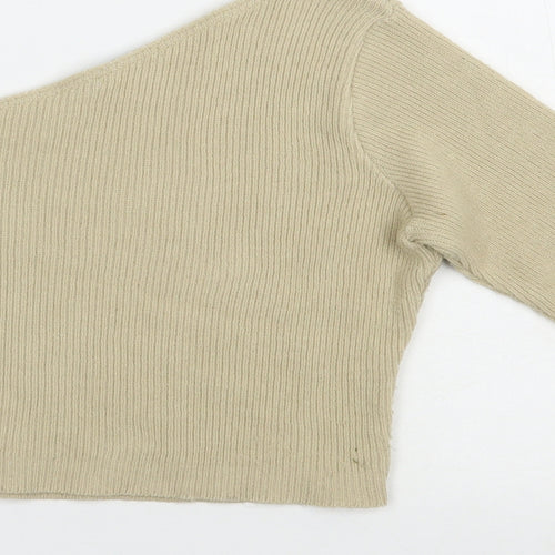 I SAW IT FIRST Womens Beige  Acrylic Basic Blouse Size 8 One Shoulder