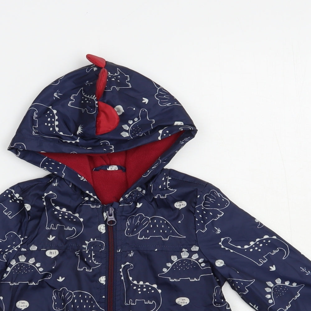 George Baby Blue Geometric  Basic Jacket Jacket Size 9-12 Months   Zip - Dinosaur Print