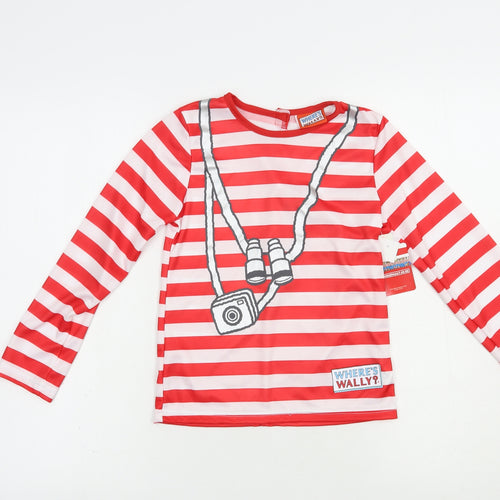 Tesco Girls Red Striped Polyester Pullover Blouse Size 7-8 Years Crew Neck  - Where's Wally Fancy Dress