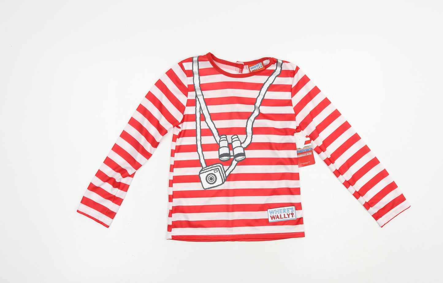 Tesco Girls Red Striped Polyester Pullover Blouse Size 7-8 Years Crew Neck  - Where's Wally Fancy Dress