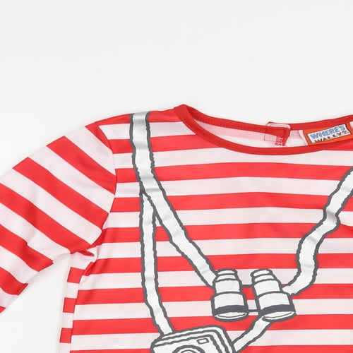 Tesco Girls Red Striped Polyester Pullover Blouse Size 7-8 Years Crew Neck  - Where's Wally Fancy Dress