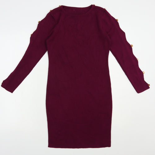 Preworn Womens Purple  Cotton Bodycon  Size M  Crew Neck Pullover