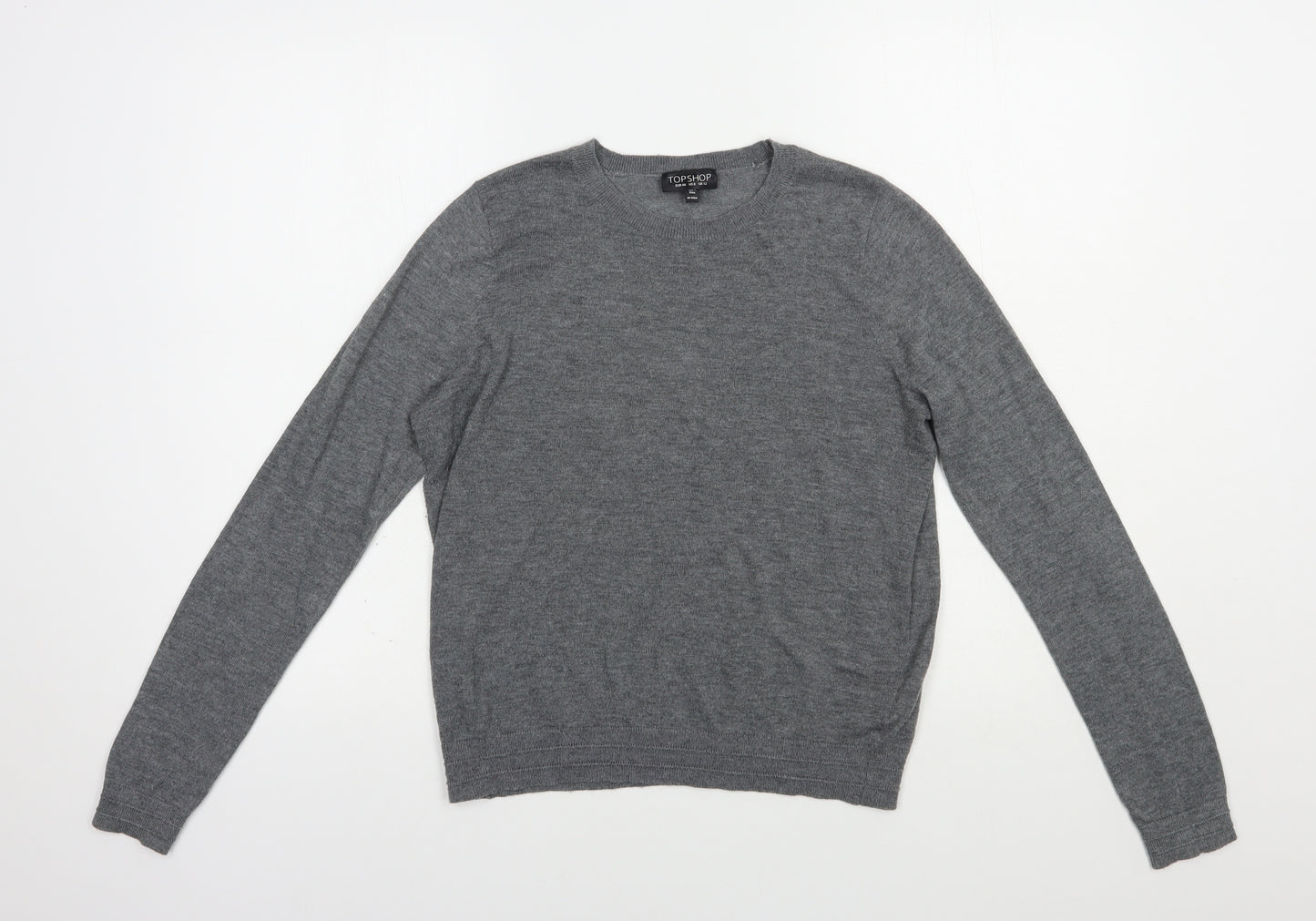 Topshop Womens Grey Crew Neck  Polyester Pullover Jumper Size 12