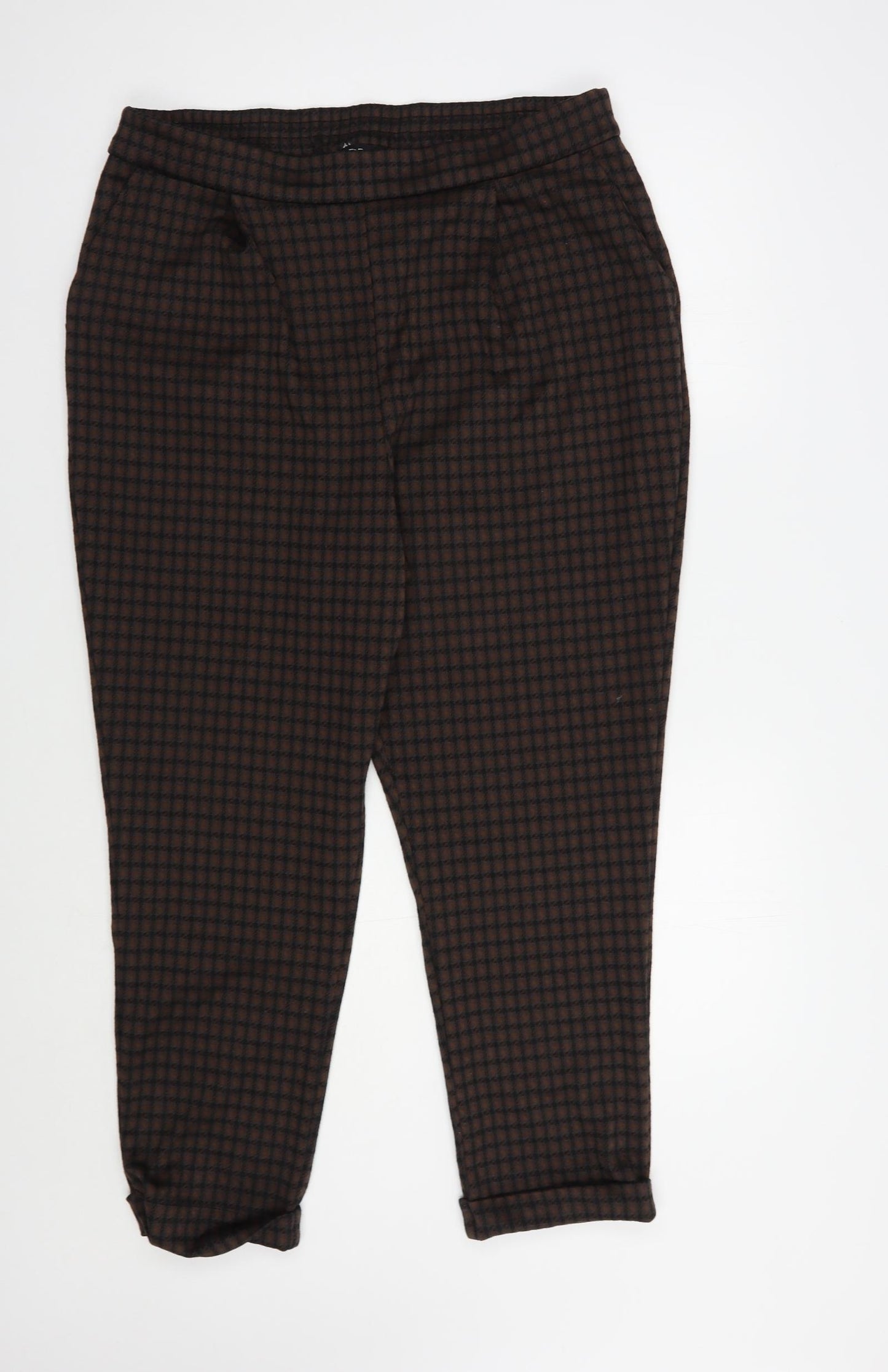 F&F Womens Brown Houndstooth Polyester Trousers  Size 18 L27 in Regular