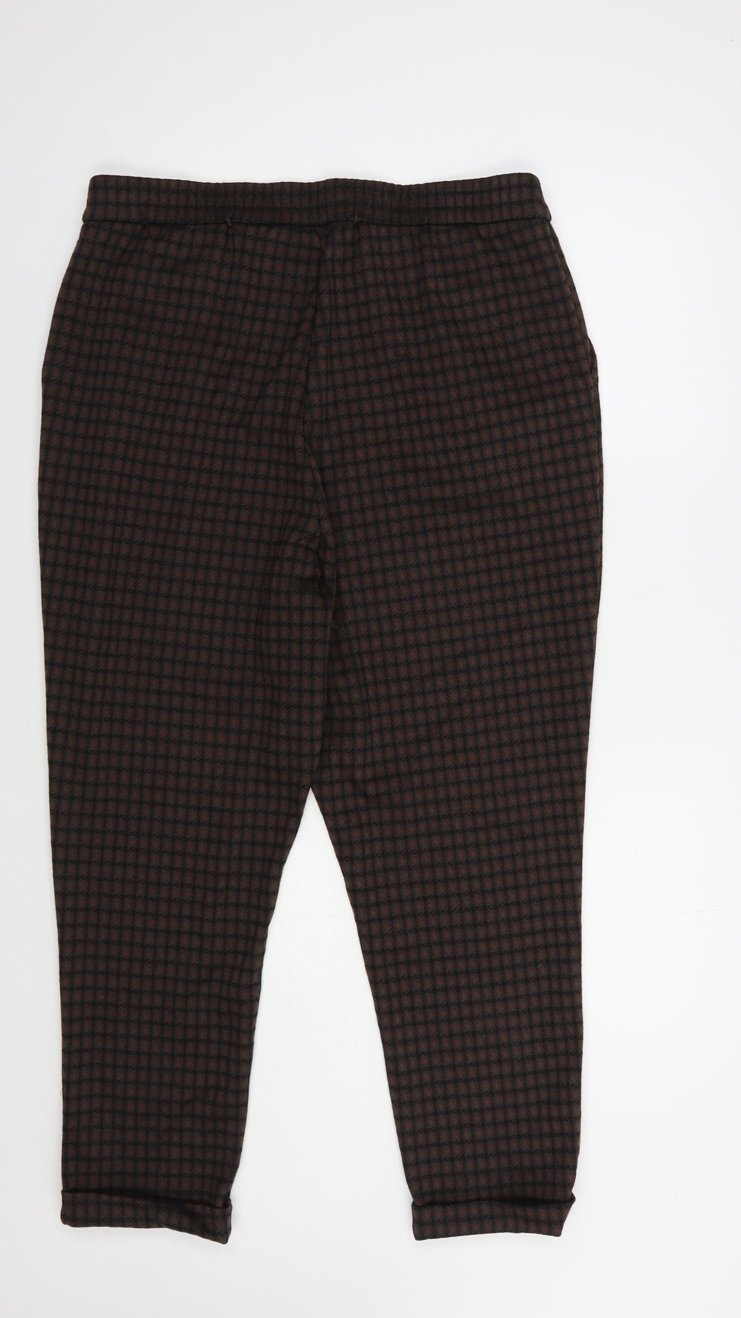 F&F Womens Brown Houndstooth Polyester Trousers  Size 18 L27 in Regular