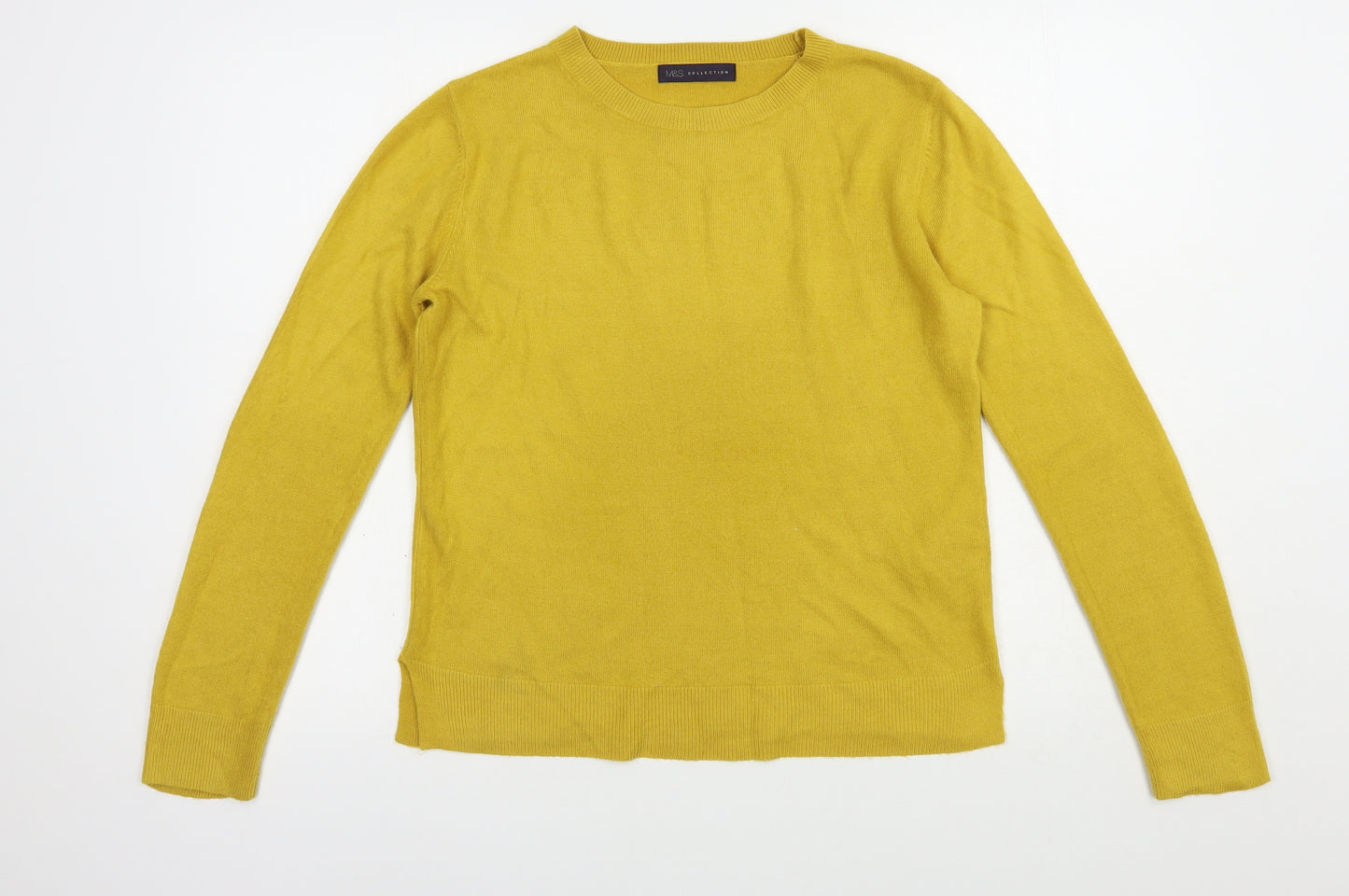 Marks and Spencer Womens Yellow Crew Neck  Acrylic Pullover Jumper Size 12
