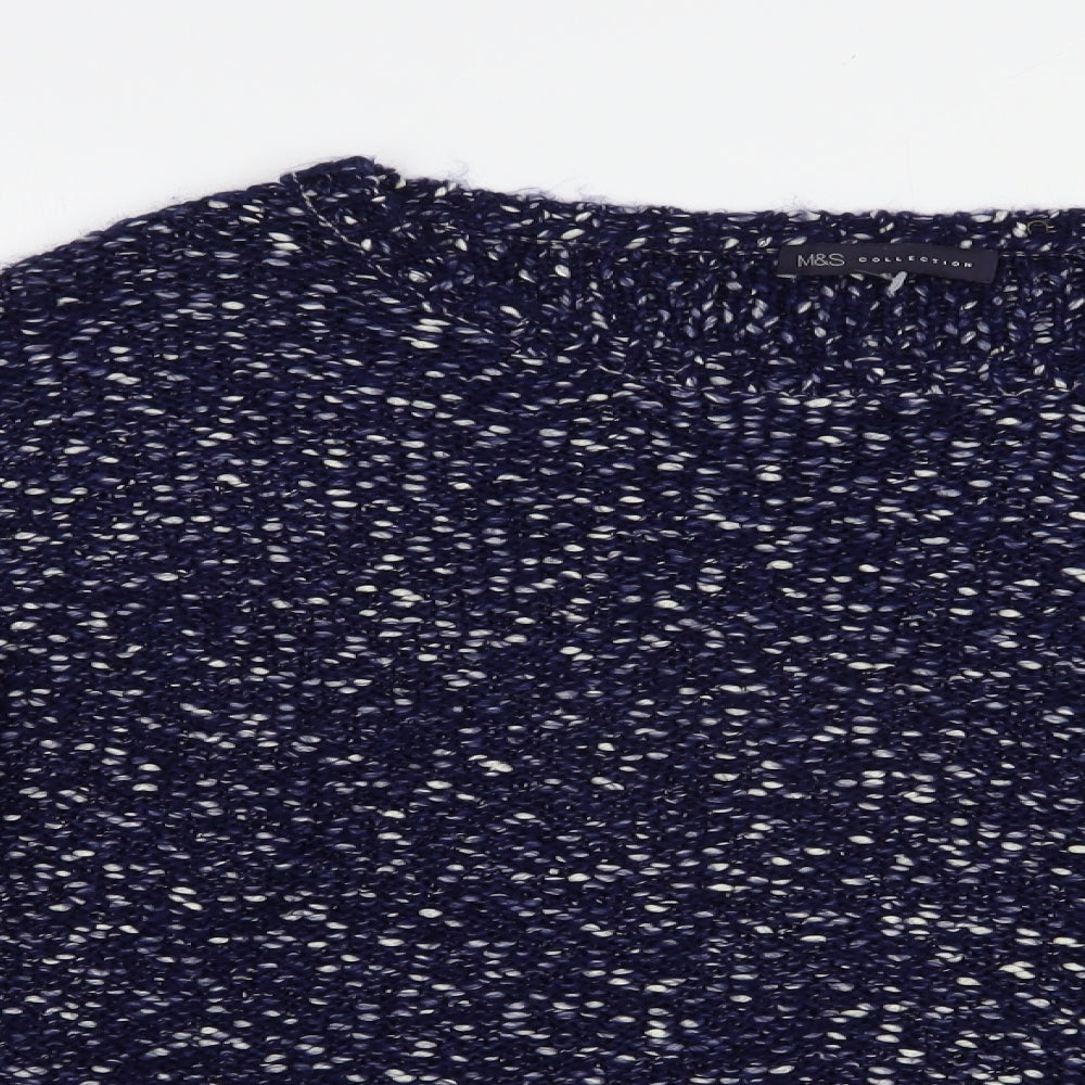 Marks and Spencer Womens Blue Boat Neck  Cotton Pullover Jumper Size L