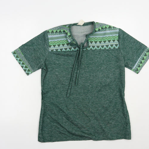Preworn Womens Green V-Neck Geometric Acrylic Pullover Jumper Size M