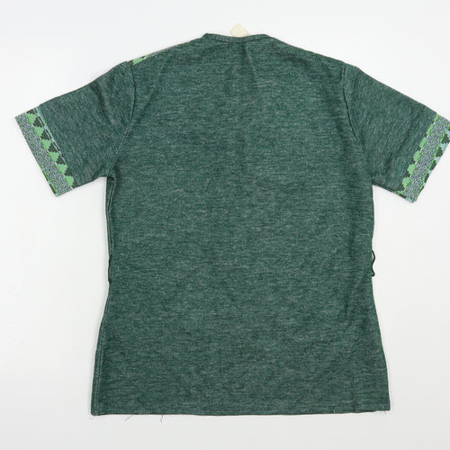 Preworn Womens Green V-Neck Geometric Acrylic Pullover Jumper Size M