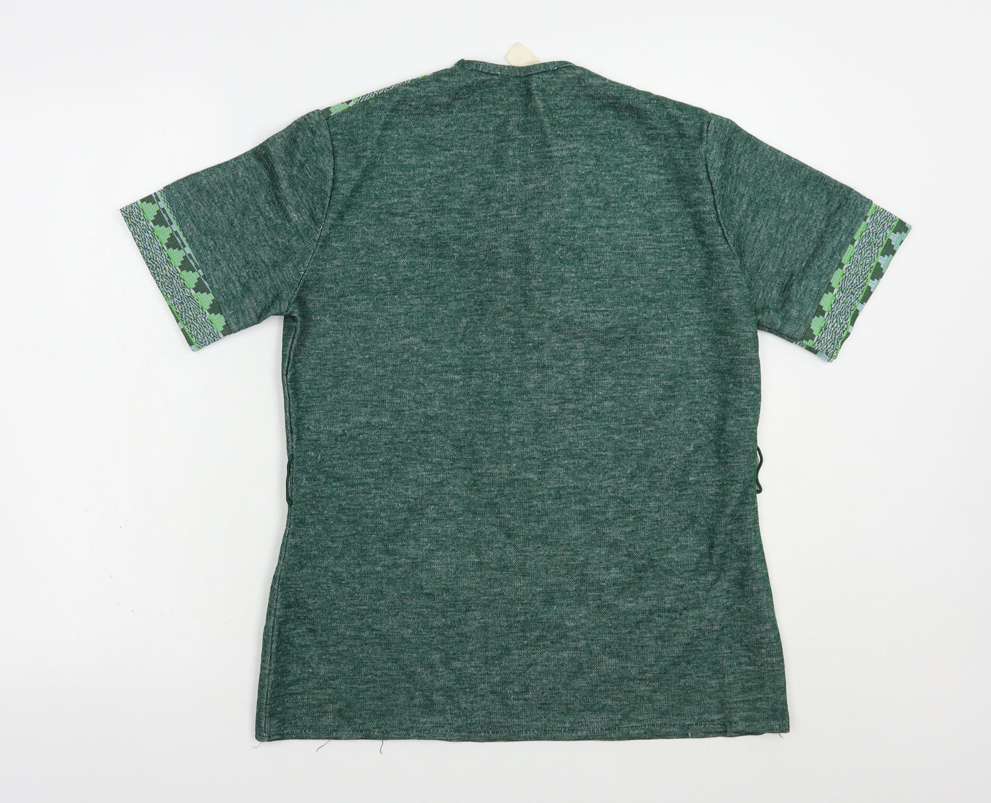 Preworn Womens Green V-Neck Geometric Acrylic Pullover Jumper Size M